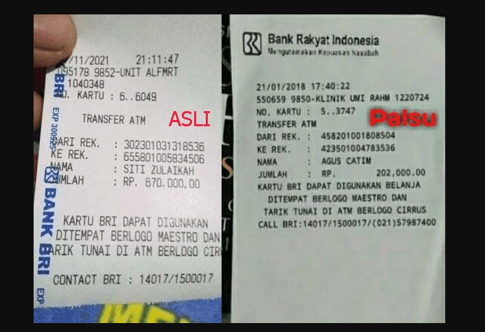 4 Perbedaan antara bukti transfer BRI palsu dan asli Terbaru
